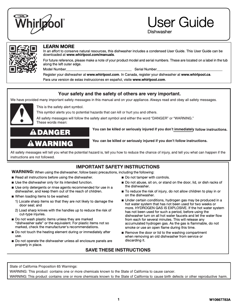 Page n°1 - Manuel utilisateur Whirlpool WDF111PABB