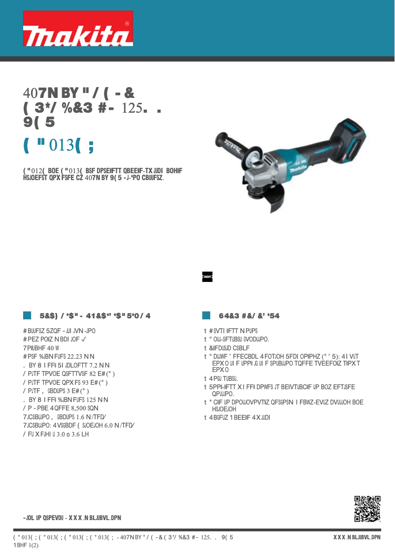 Page 1 de la notice Fiche technique Makita GA013GZ