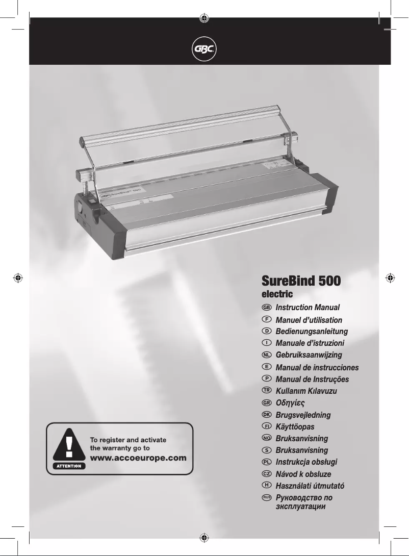 Image de la première page du manuel de l'appareil SureBind 500