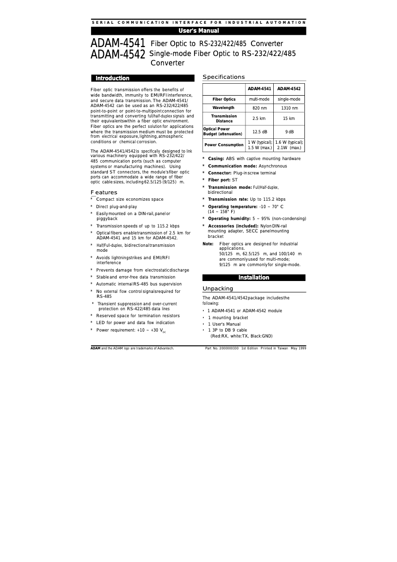 Image de la première page du manuel de l'appareil ADAM-4541