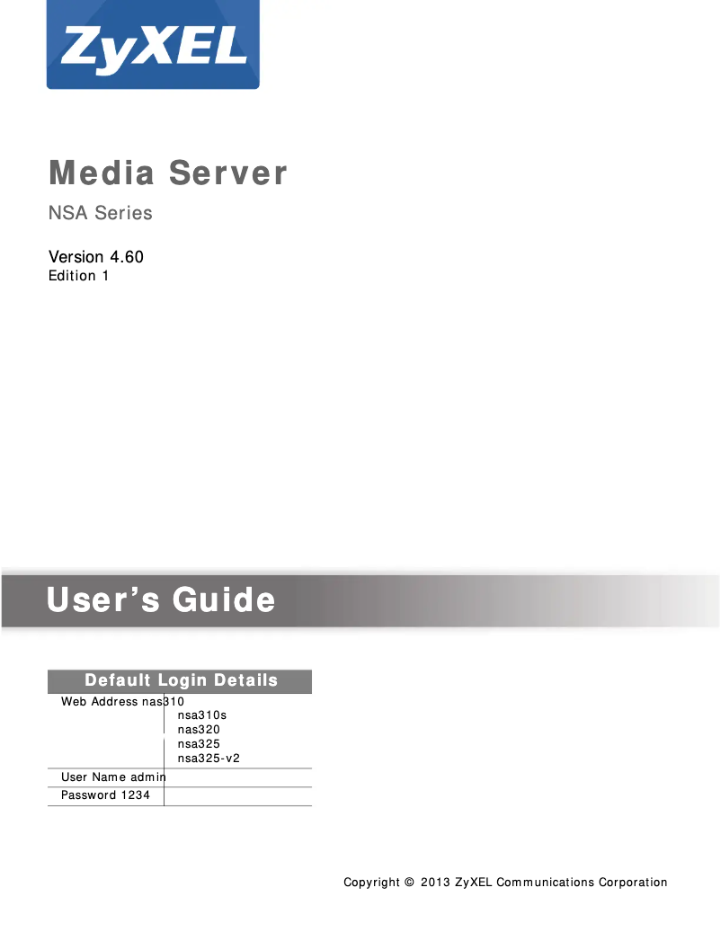 Page n°1 - Manuel utilisateur ZyXEL NSA320S-4T