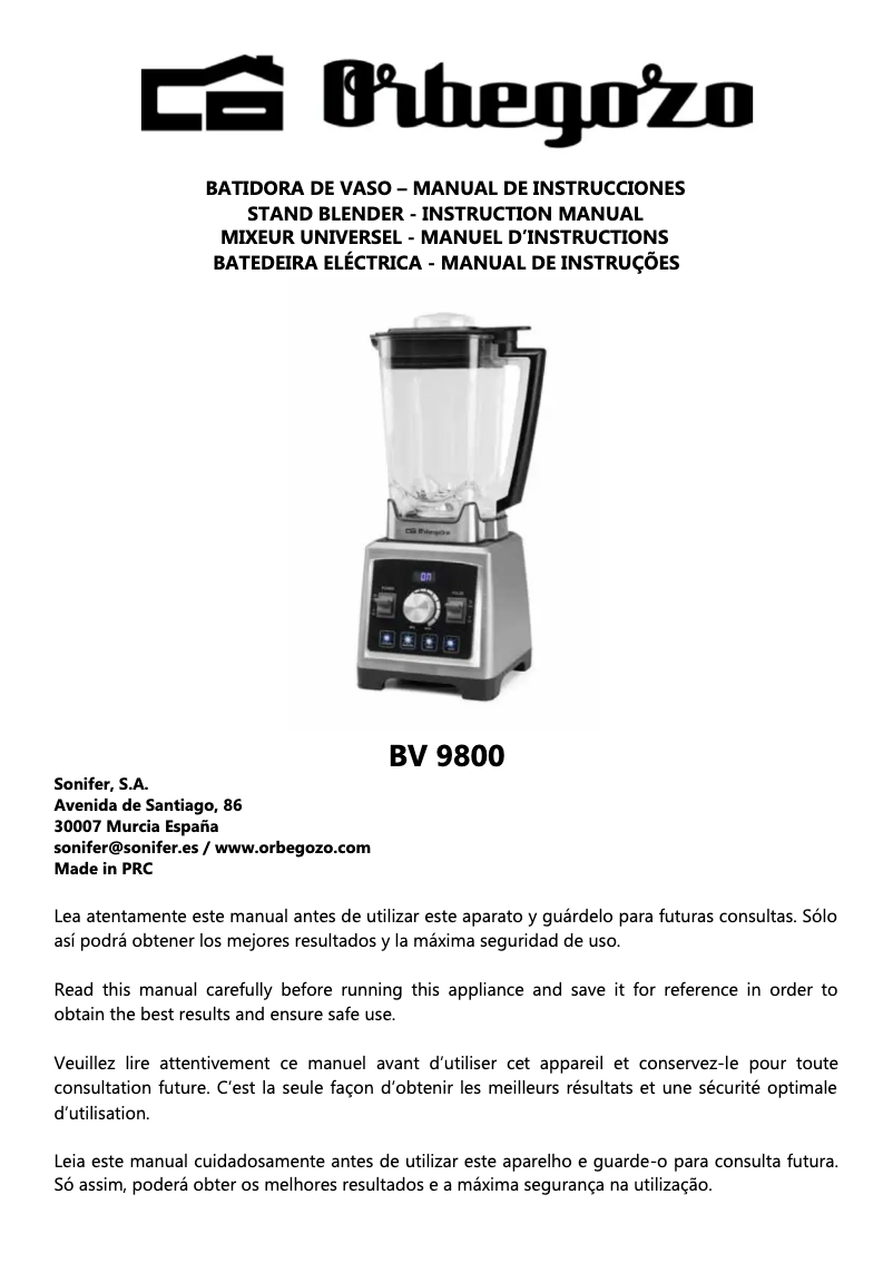 Image de la première page du manuel de l'appareil BV 9800