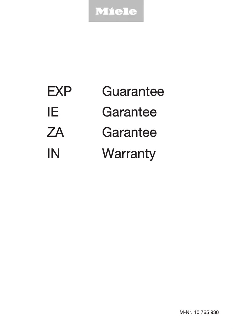 Page n°1 - Informations de garantie Miele WCR 860 WPS