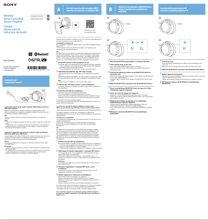 Image de la première page du manuel de l'appareil MDR-ZX780DC