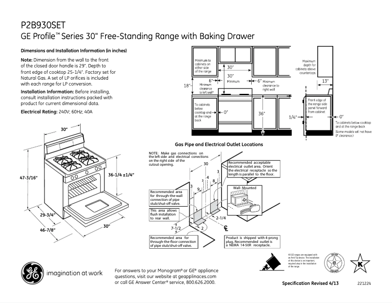 Page n°1 - Fiche technique GE Profile P2B930SETSS