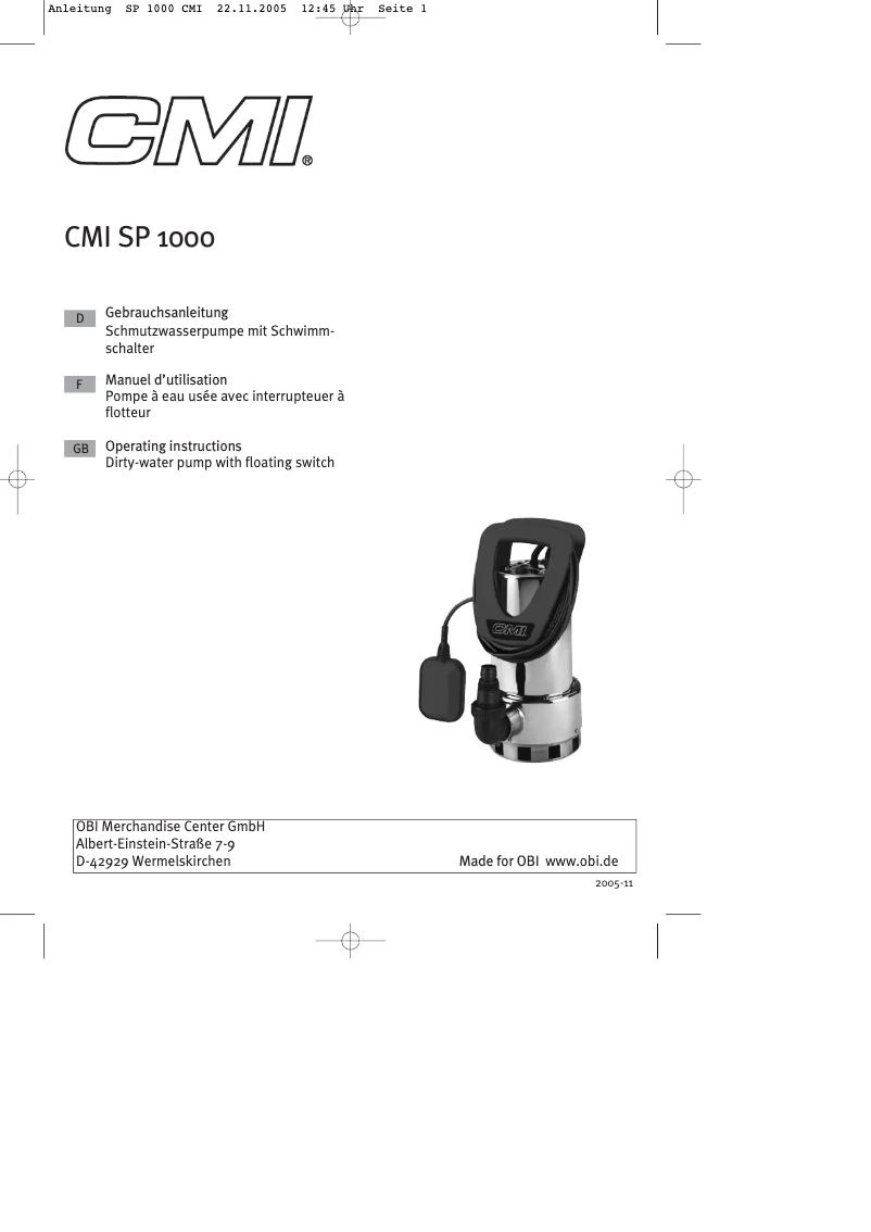 Page 1 de la notice Manuel utilisateur CMI SP 1000