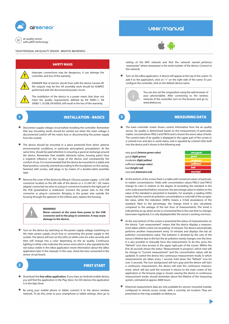 Image de la première page du manuel de l'appareil airSensor