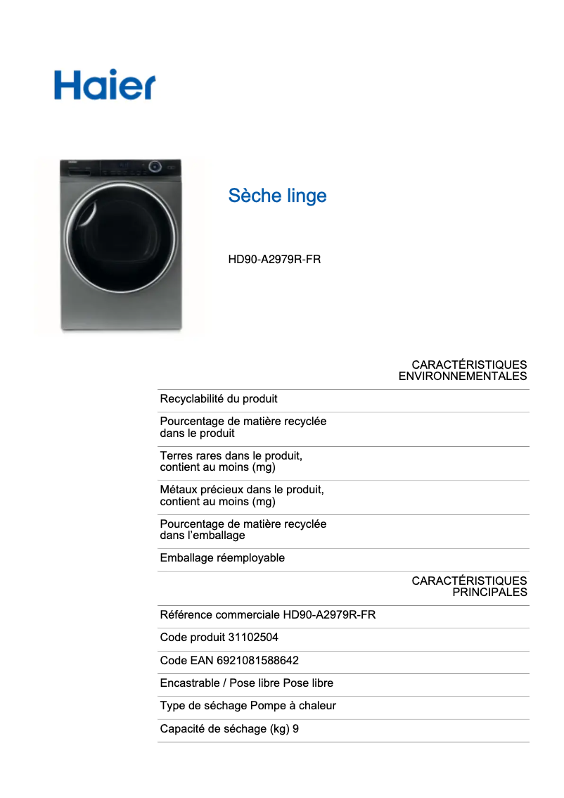 Imagen de la primera página del manual del dispositivo HD90-A2979