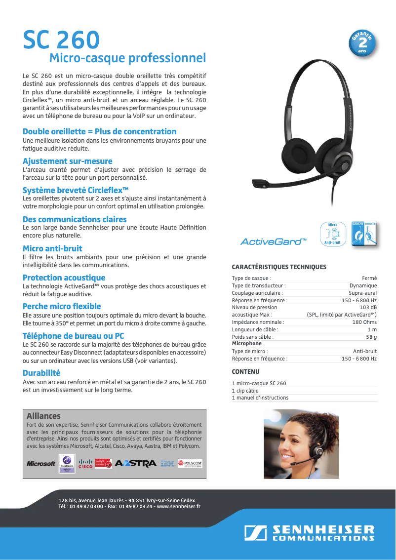 Page 1 de la notice Fiche technique Sennheiser SC 70 USB MS