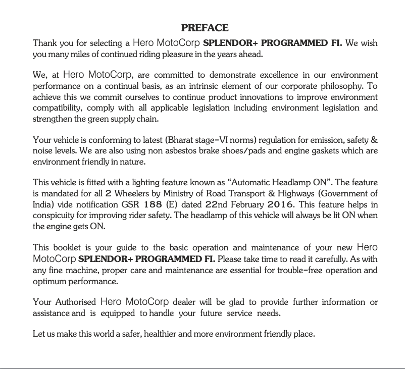 Page 1 de la notice Manuel utilisateur Hero Splendor+ (2021)