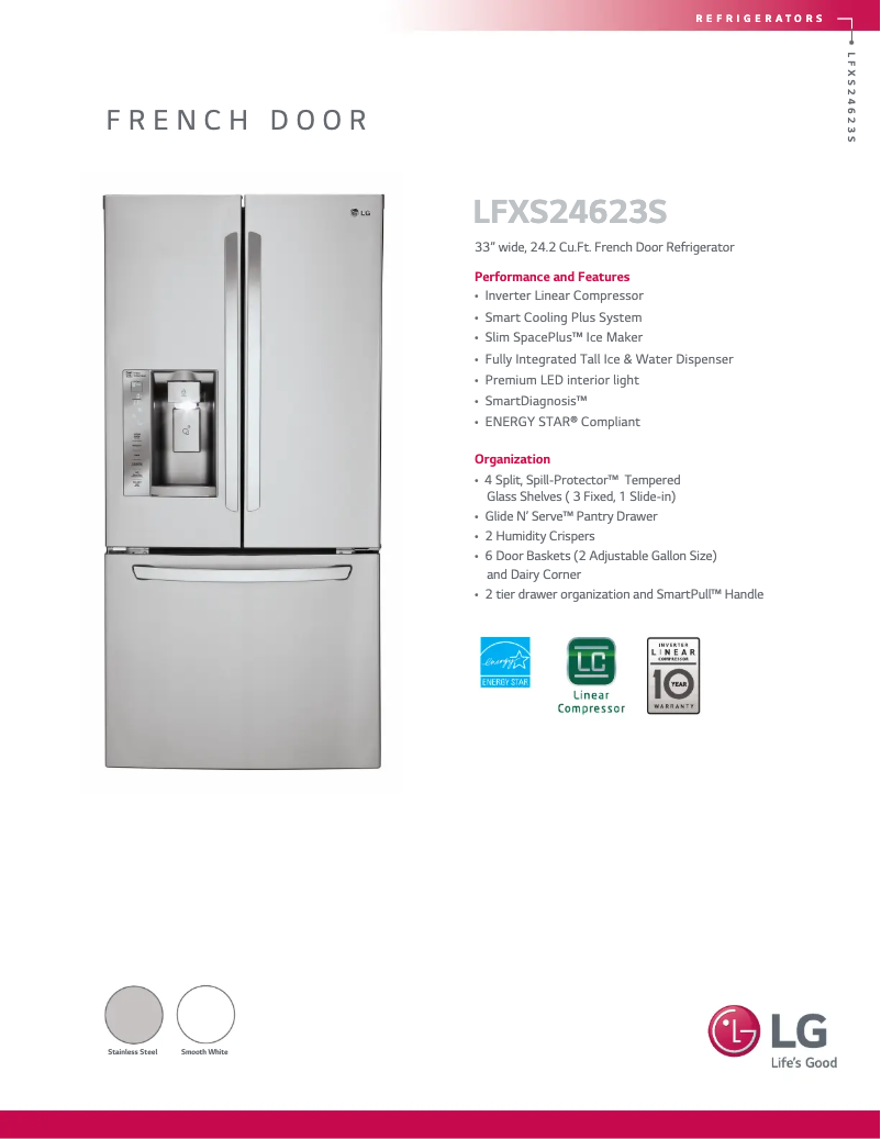Page 1 de la notice Fiche technique LG LFXS24623S