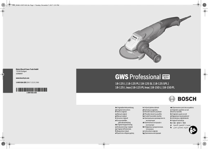 Page n°1 - Manuel utilisateur Bosch GWS 18-125 L Inox