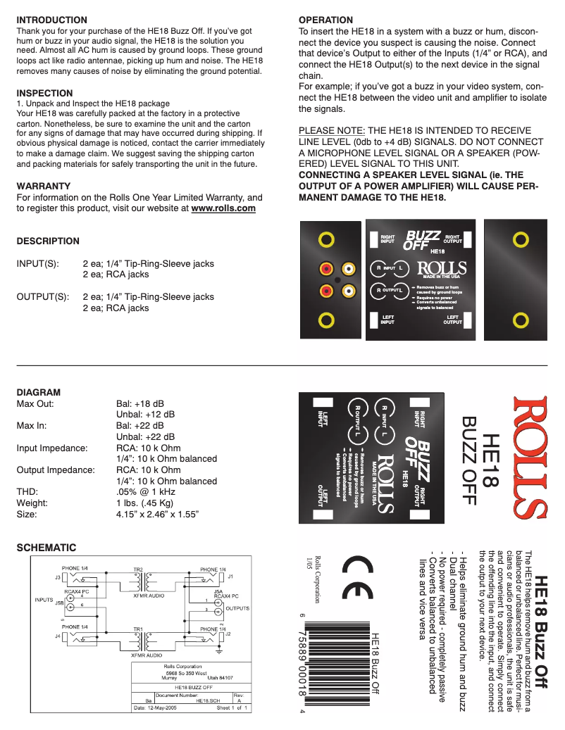 Page n°1 - Manuel utilisateur Rolls Buzz Off HE18