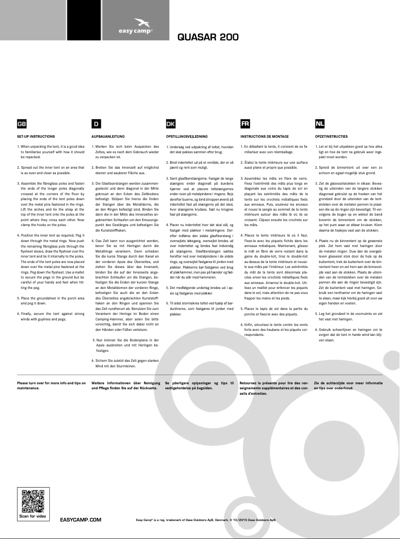 Page n°1 - Manuel utilisateur Easy Camp Quasar 200