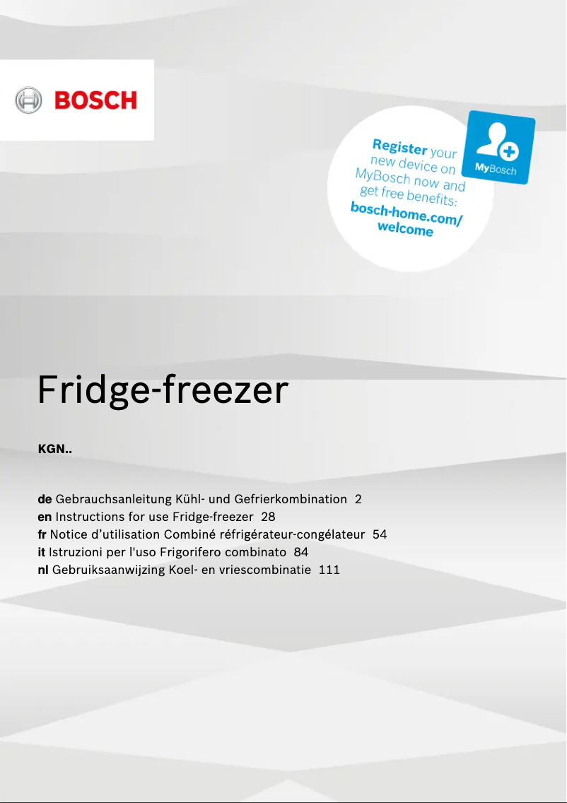 Page 1 de la notice Manuel utilisateur Bosch KGN36HI32