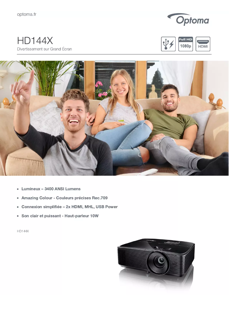 Page 1 de la notice Fiche technique Optoma HD144X