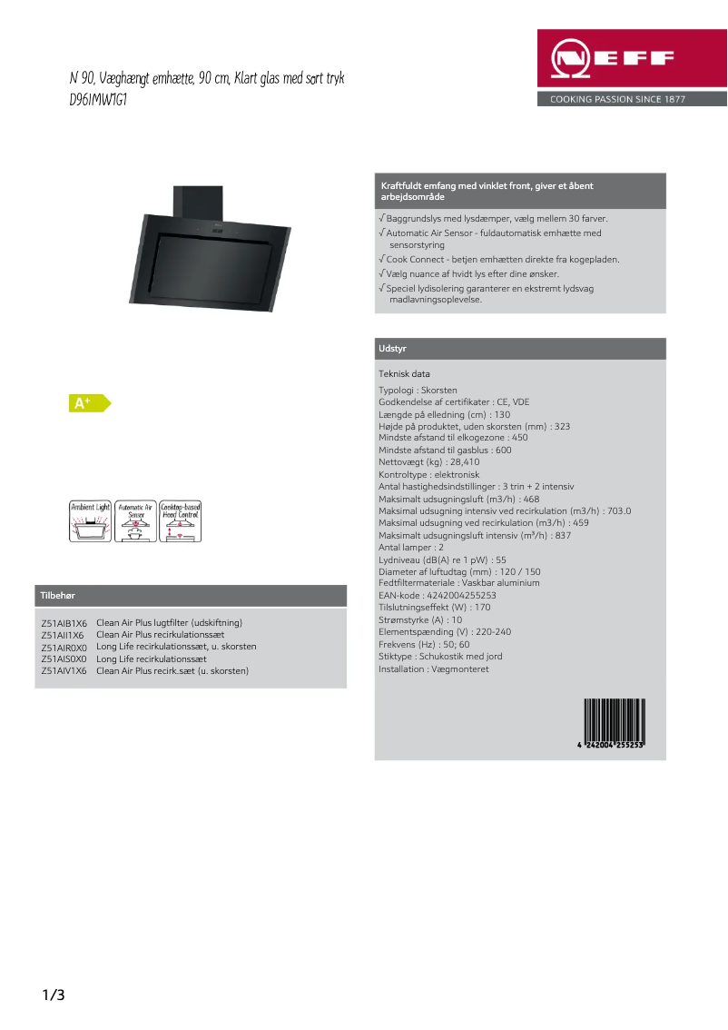 Page 1 of the manual Brochure Neff D96IMW1G1