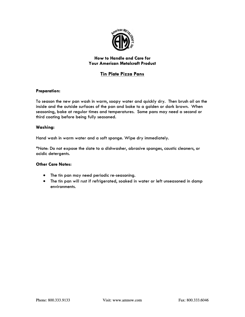 Page 1 de la notice Manuel utilisateur American Metalcraft PT2014