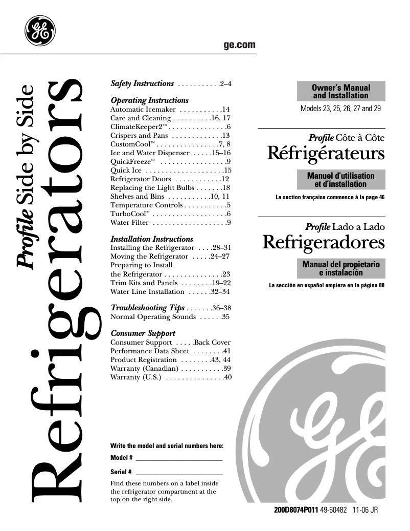 Page n°1 - Guide d'installation GE Profile PSH23PGSCV