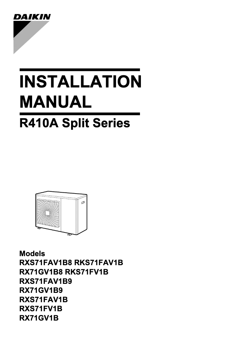 Page 1 de la notice Manuel utilisateur Daikin RXS71FAV1B8