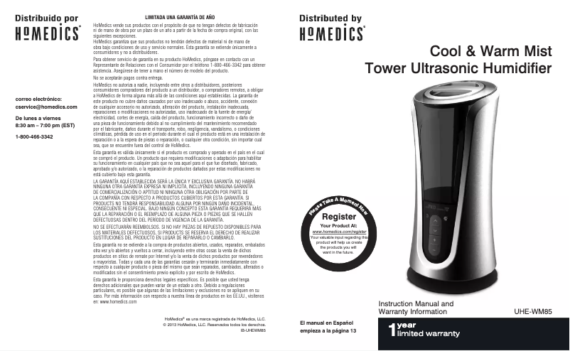 Page 1 de la notice Manuel utilisateur Homedics WarmCool Mist Ultrasonic Humif