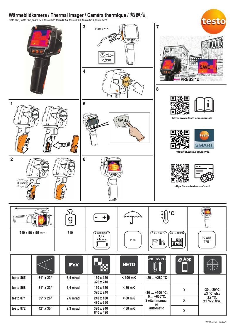 Page 1 de la notice Guide de démarrage rapide Testo 868s