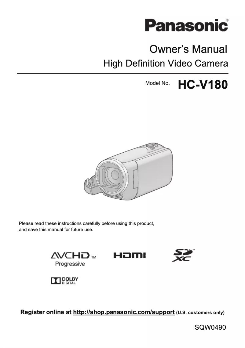 Page 1 de la notice Manuel utilisateur Panasonic HC-V180K