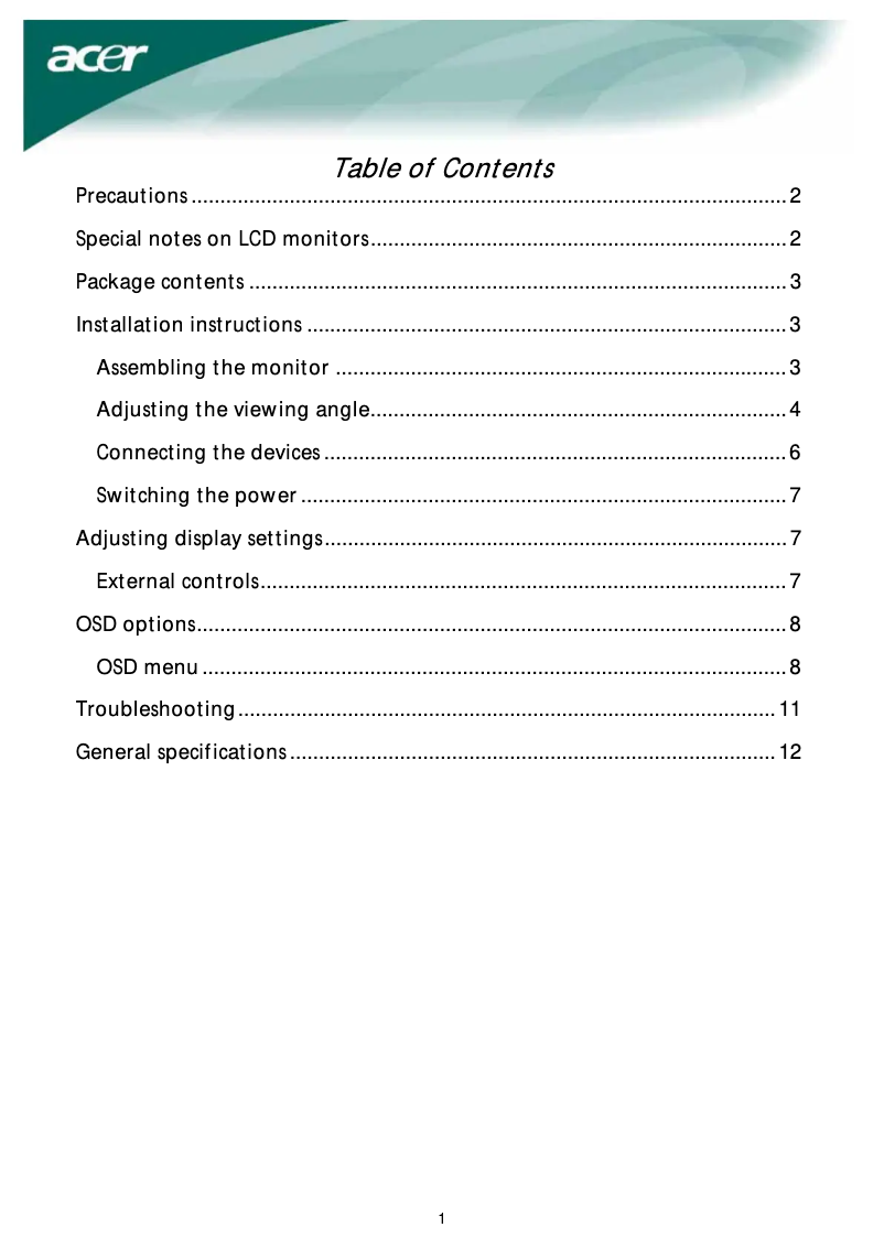 Página 1 del manual Manual de usuario Acer AL2223Wb