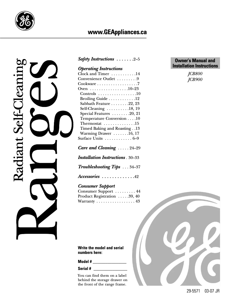 Page 1 de la notice Manuel utilisateur GE JCB800BKBB