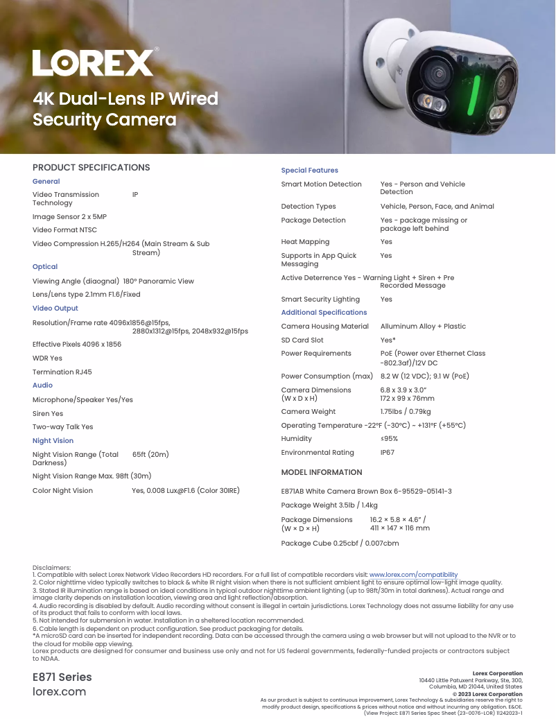 Page n°1 - Fiche technique Lorex E871AB