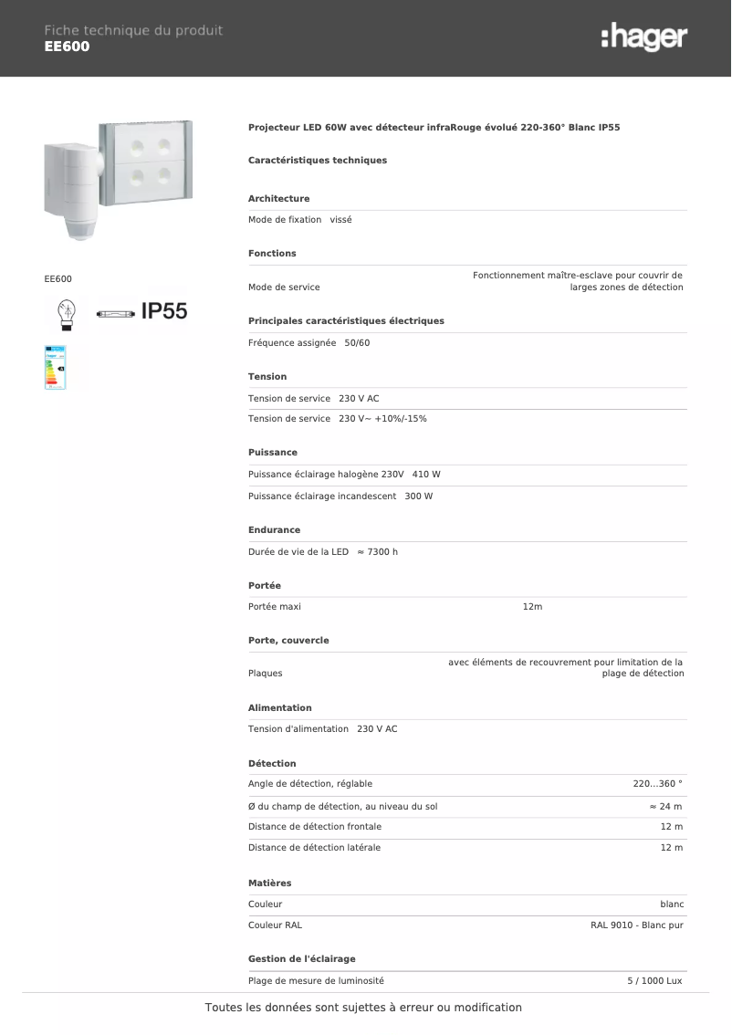 Image de la première page du manuel de l'appareil EE600