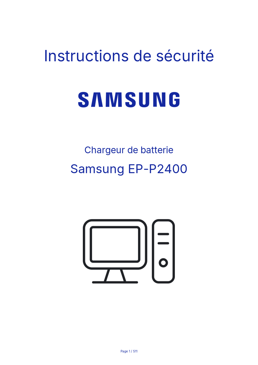 Page n°1 - Instructions de sécurité Samsung EP-P2400