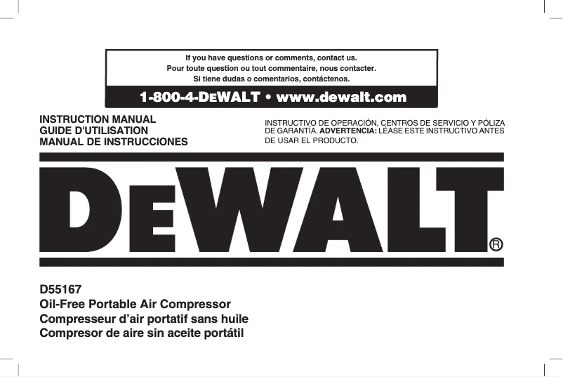 Page n°1 - Manuel utilisateur DeWalt D55167