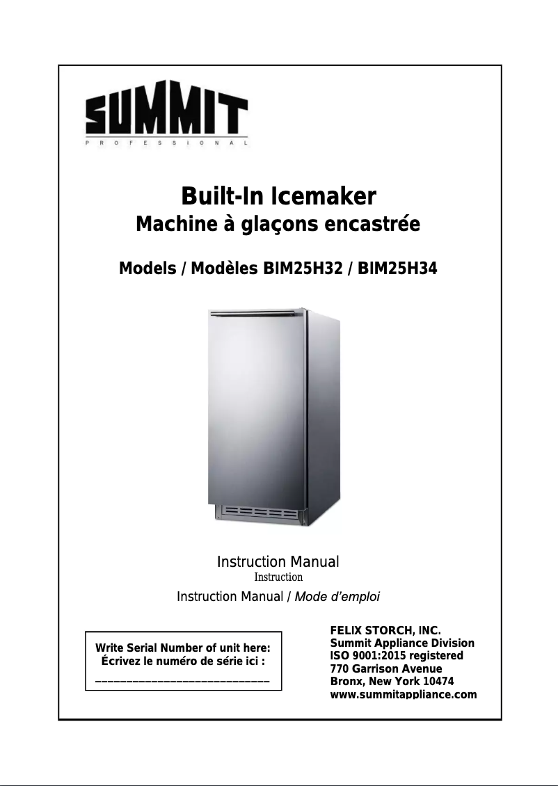 Page 1 de la notice Manuel utilisateur Summit BIM25H32