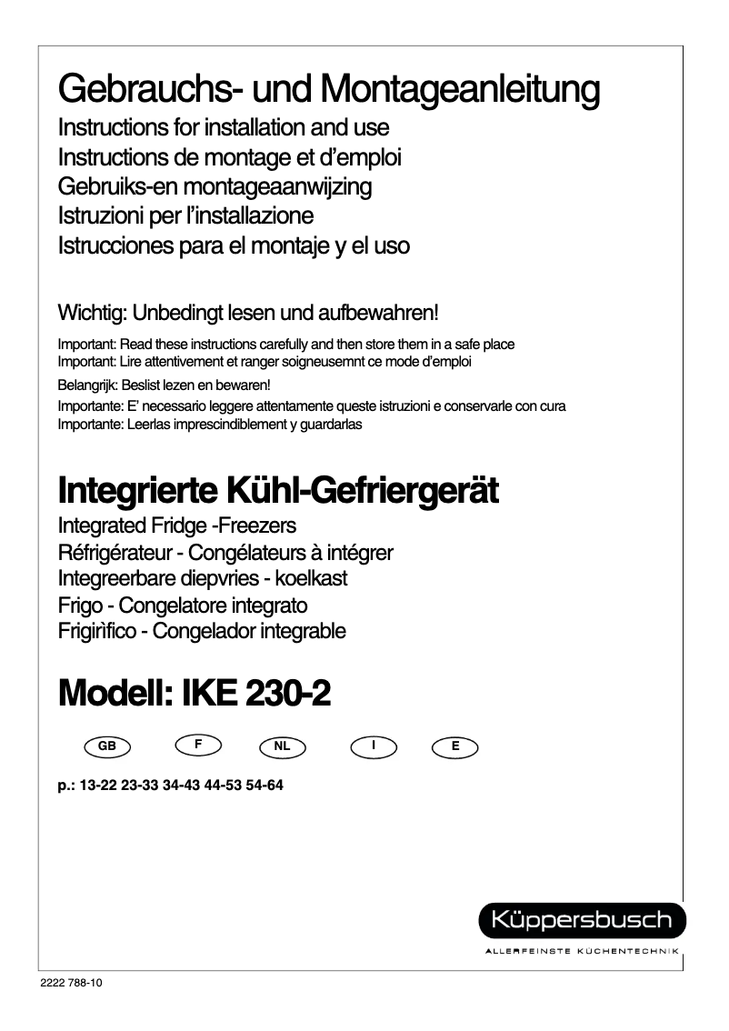 Page n°1 - Manuel utilisateur Küppersbusch IKE 230-2