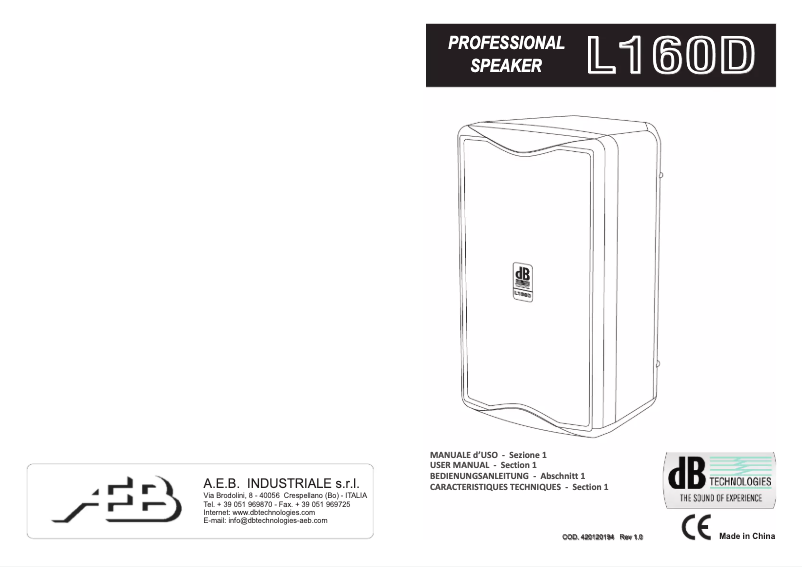 Page n°1 - Manuel utilisateur DB Technologies L 160 D