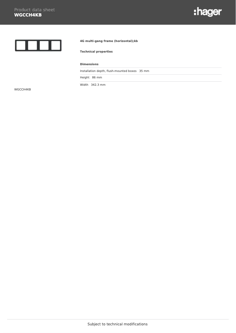 Page 1 de la notice Fiche technique Hager WGCCH4KB