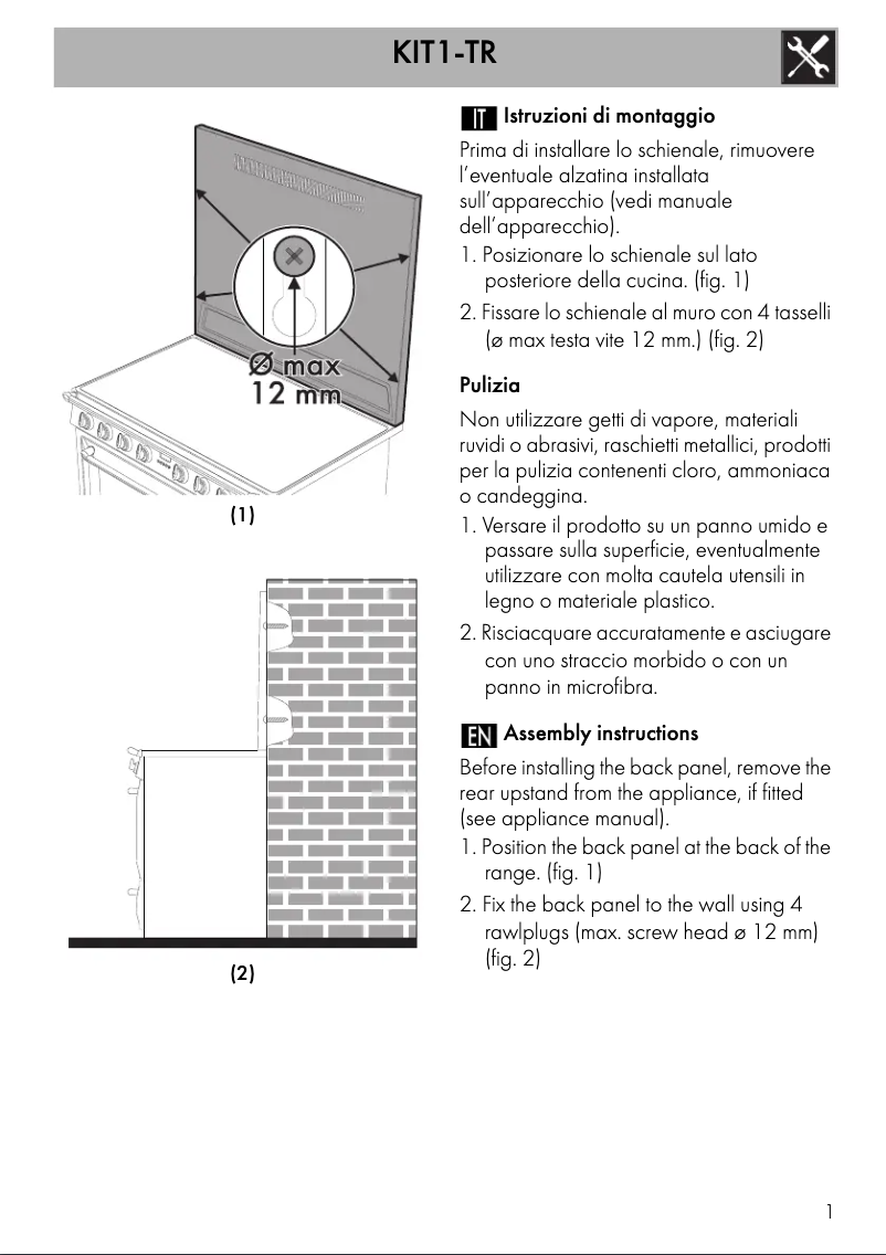 Page 1 de la notice Manuel utilisateur Smeg KIT1TR41X