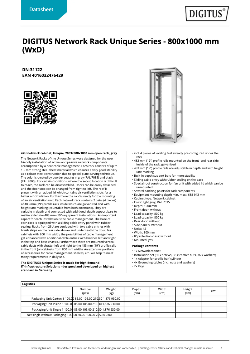 Página 1 del manual Ficha técnica Digitus DN-31122