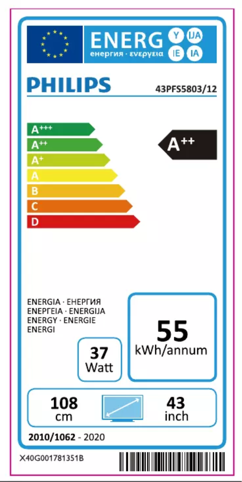 Page 1 de la notice Label énergétique Philips 43PFS5803