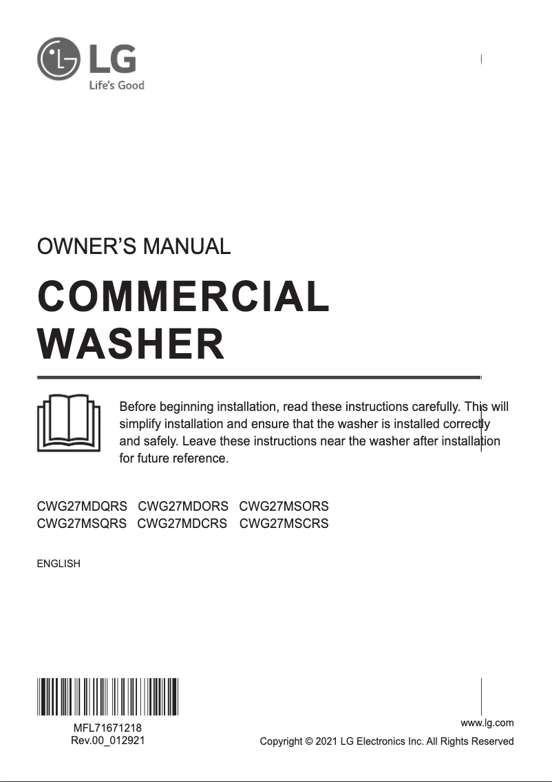 Page 1 de la notice Manuel utilisateur LG CWG27MSORS