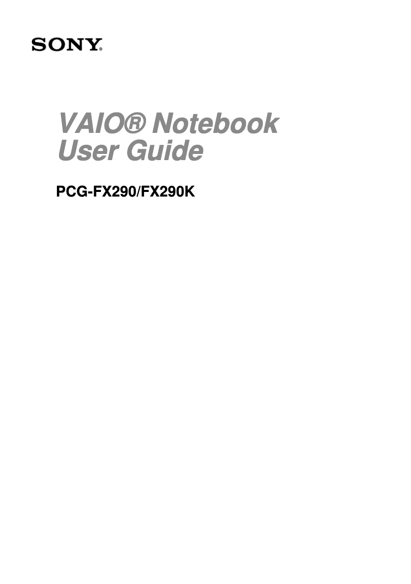 Page n°1 - Manuel utilisateur Sony Vaio PCG-FX290