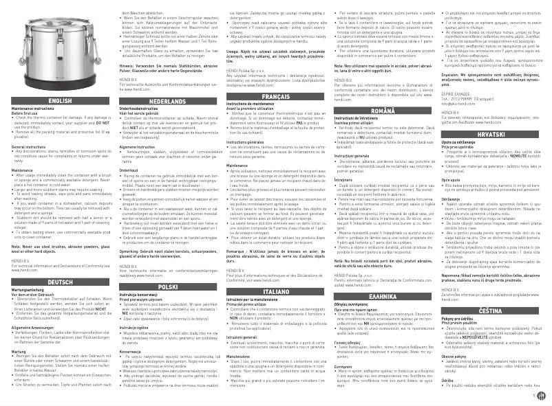 Page 1 de la notice Fiche technique Hendi 710203
