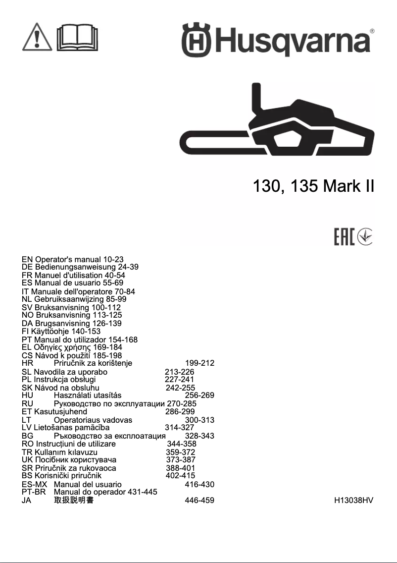 Page n°1 - Manuel utilisateur Husqvarna 135 II