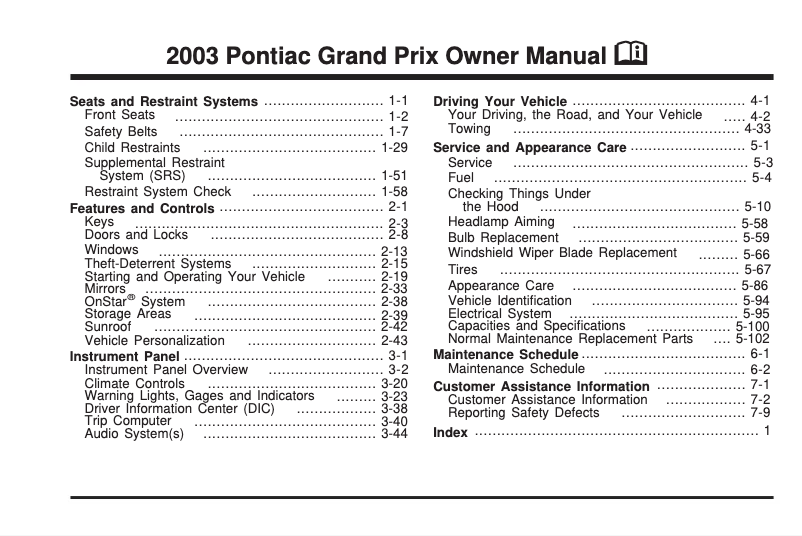 Page n°1 - Manuel utilisateur Pontiac Grand Am (2003)