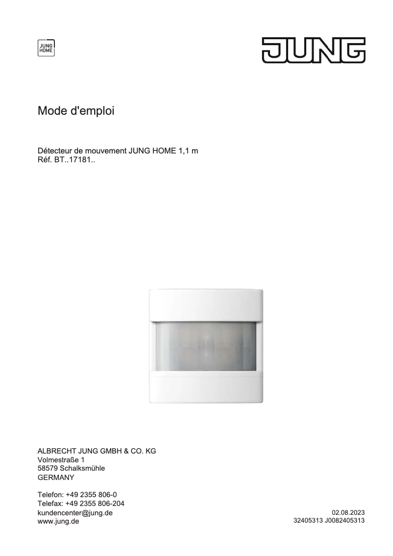 Page 1 de la notice Manuel utilisateur JUNG BTLC17181236