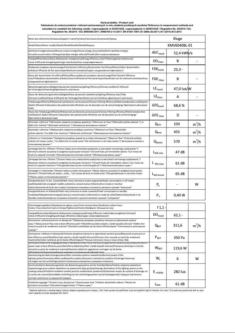 Page n°1 - Fiche technique Kluge KMV6040BL-01