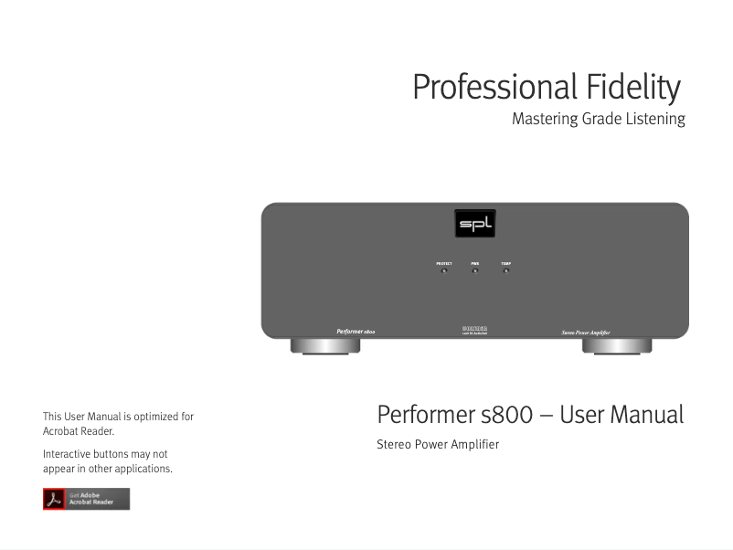 Image de la première page du manuel de l'appareil Performer s800