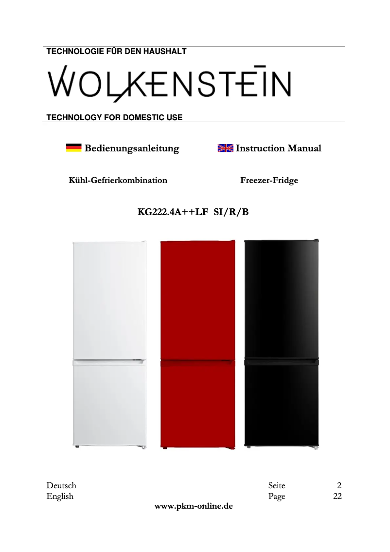 Page 1 de la notice Manuel utilisateur Wolkenstein KG222.4A++LF R
