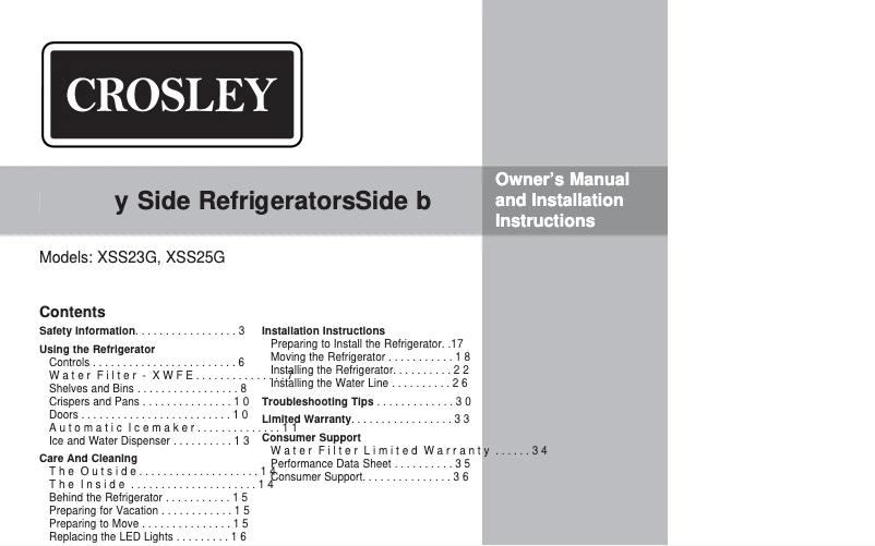 Page 1 de la notice Manuel utilisateur Crosley XSS25GGHBB